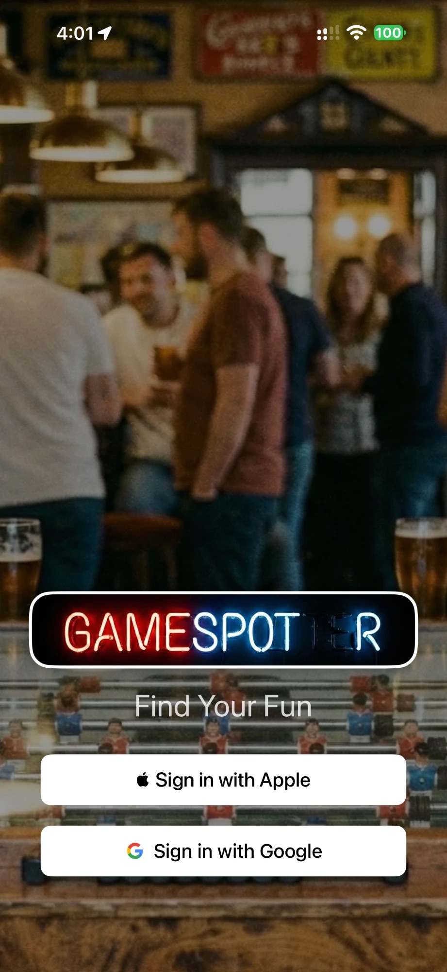Sign in screen