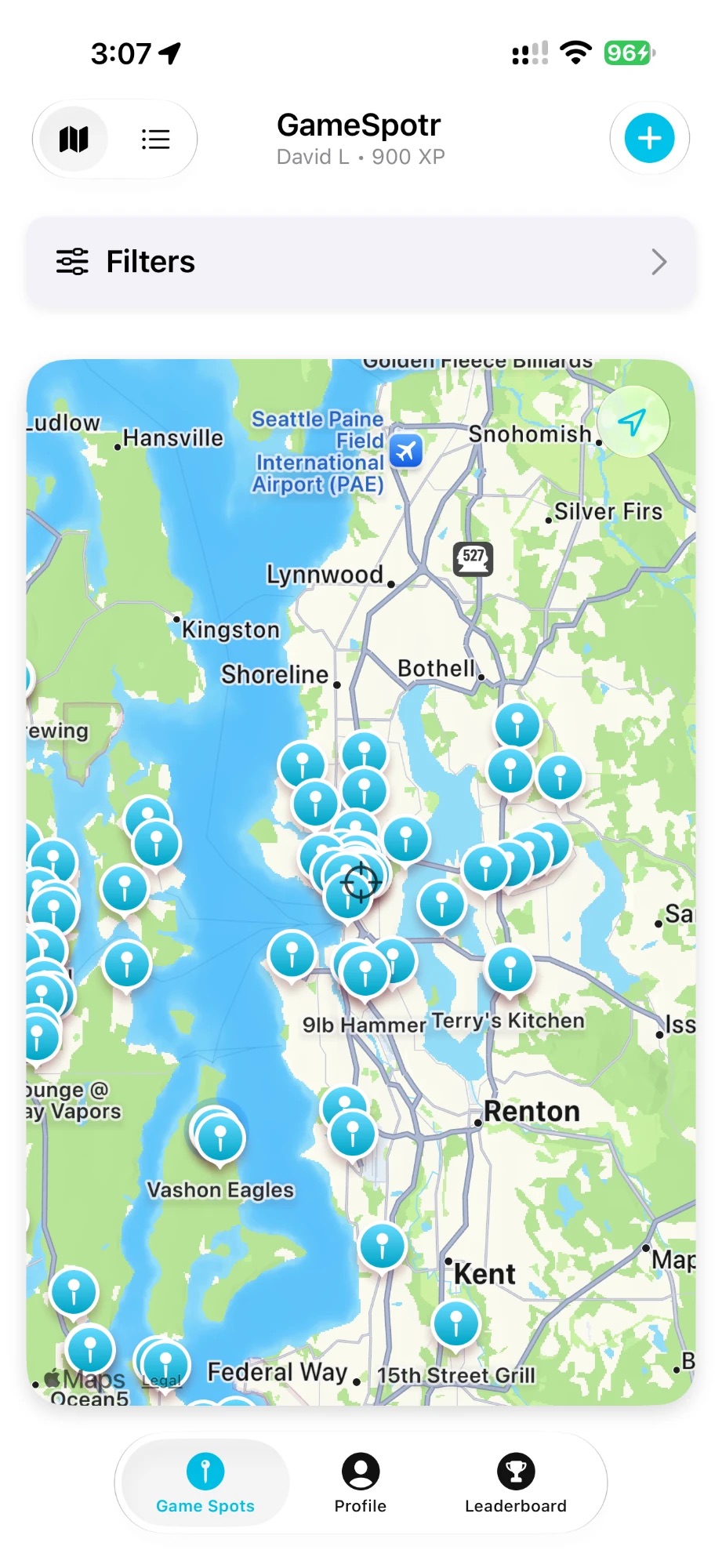Map of nearby game spots