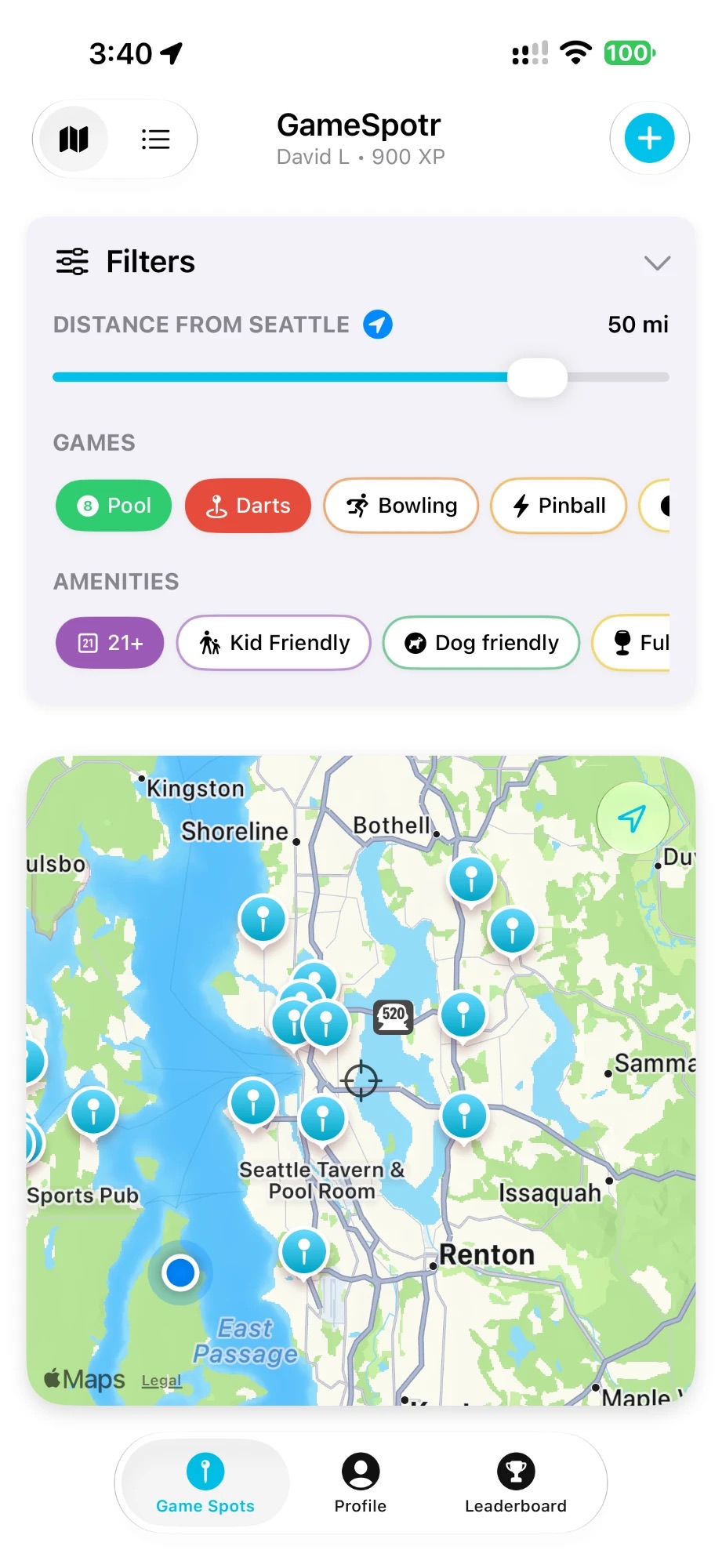 Filters for games and amenities